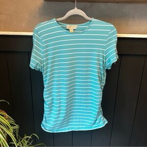 Michael Kors Short Sleeve Stripe Ruch‎ Top Blue White sz XL